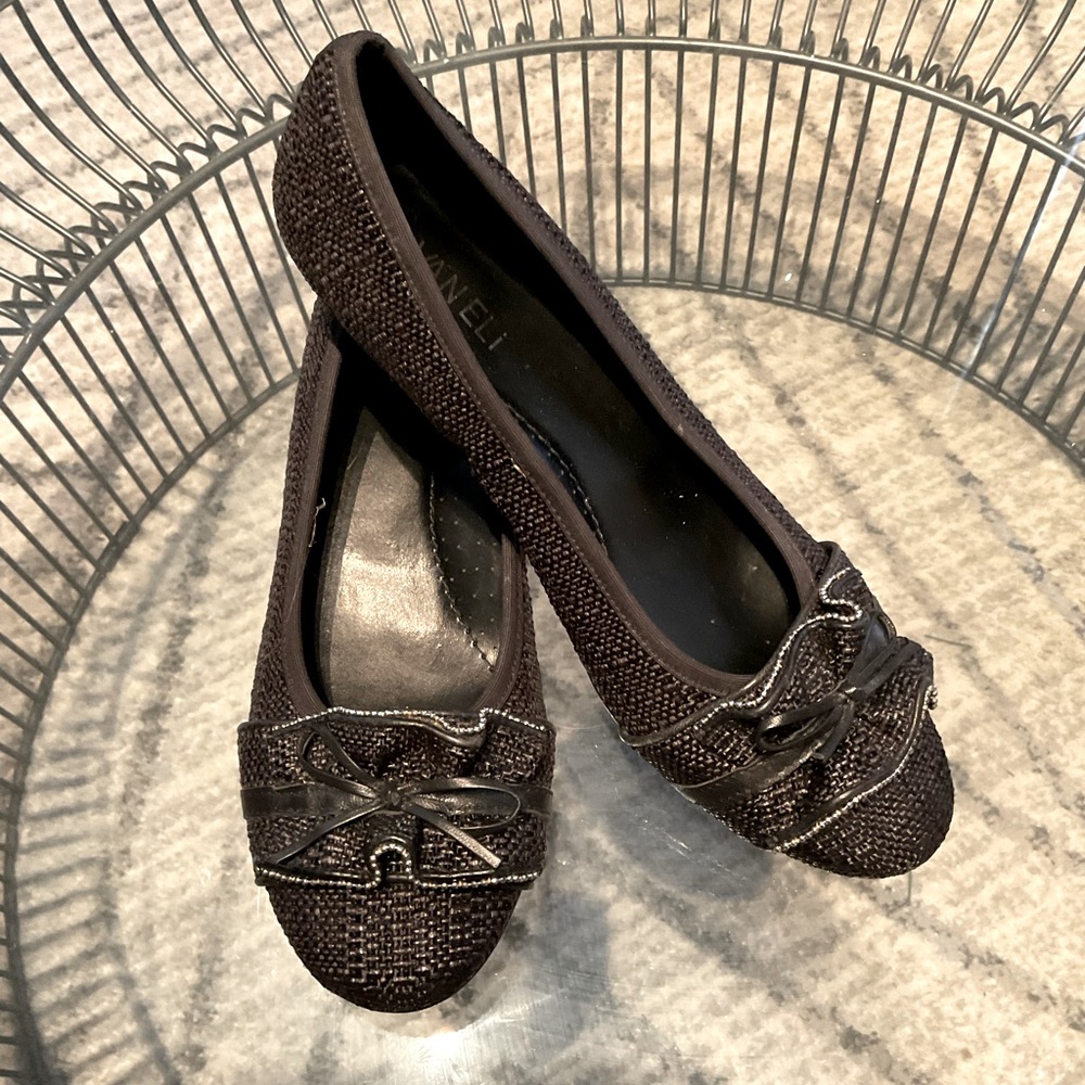 Vaneli Black Textured Flats with Bow